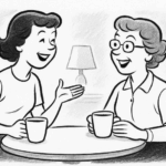 2 Friends engaged in a conversation over coffee